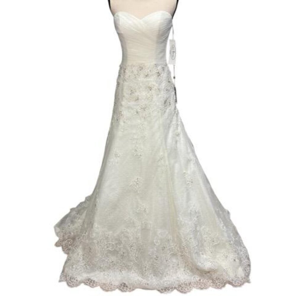 Demetrios Ivory Lace Embroidered Beaded Strapless Wedding Gown
